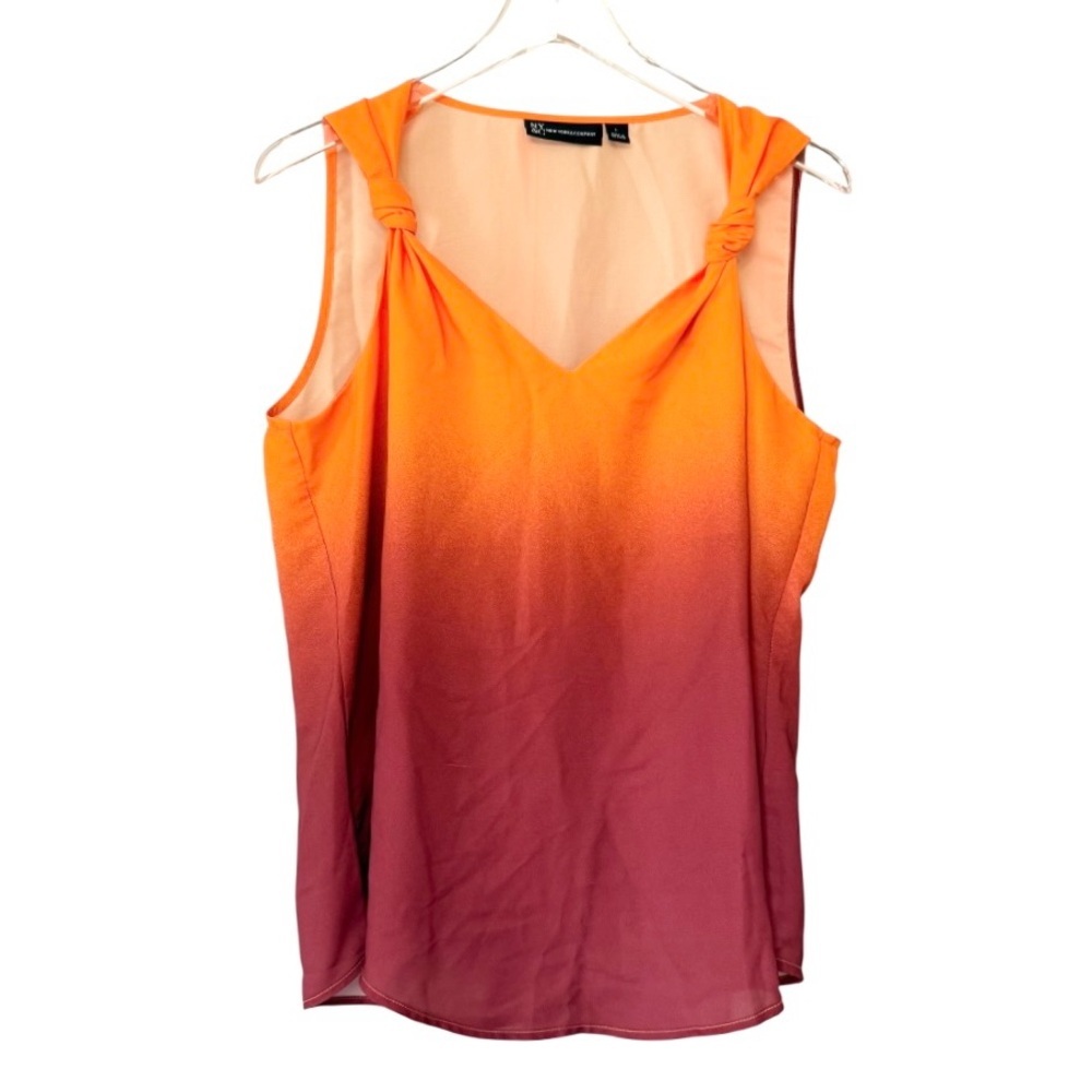 Women's New York & Co Tank Top Size L Orange Red Ombre Sleeveless - Picture 2 of 8